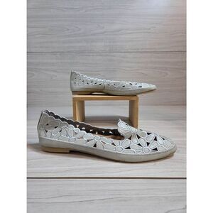 Floral Laser Cutout Slip On Flats Almond Toe Silver Grey Matte Size 8 / 39